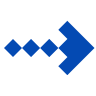 Blue rightward arrow composed of diamond shapes with a larger arrowhead.